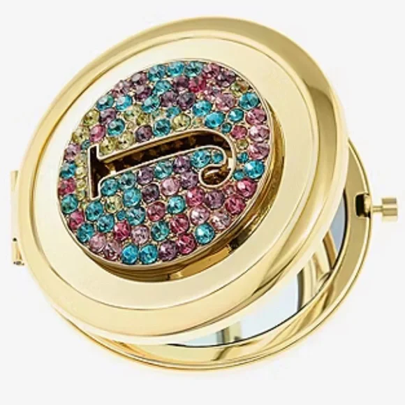Monet Jewelry Initial Gold Tone Round Compact RhinestoneMirror Compact Initial J - Picture 3 of 4